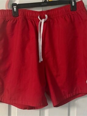 Nike Men's Red Athletic Shorts with White Drawstring